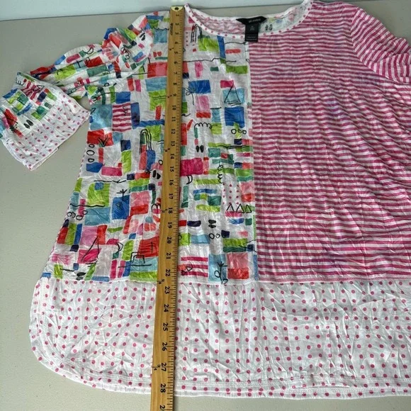 Ali Miles Patchwork Tunic Top Size XL Striped Geometric Artsy Lightweight - Picture 7 of 11